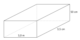Figuren viser et rett firkantet prisme med sider 3,0 m, 50 cm og 3,5 cm